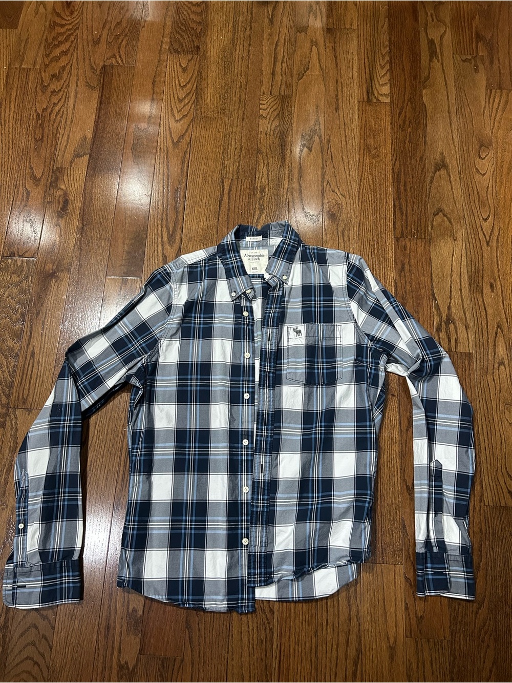 Abercrombie & Fitch Navy and White Plaid Button-Down Shirt XXL